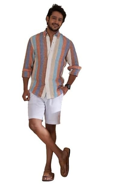 A Stripe Shirt and White Colour Shorts