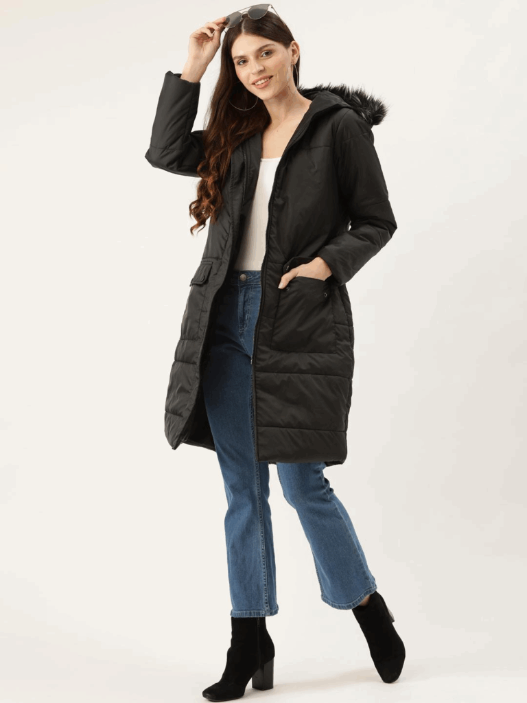DressBerry Women's Black Longline Parka Jacket