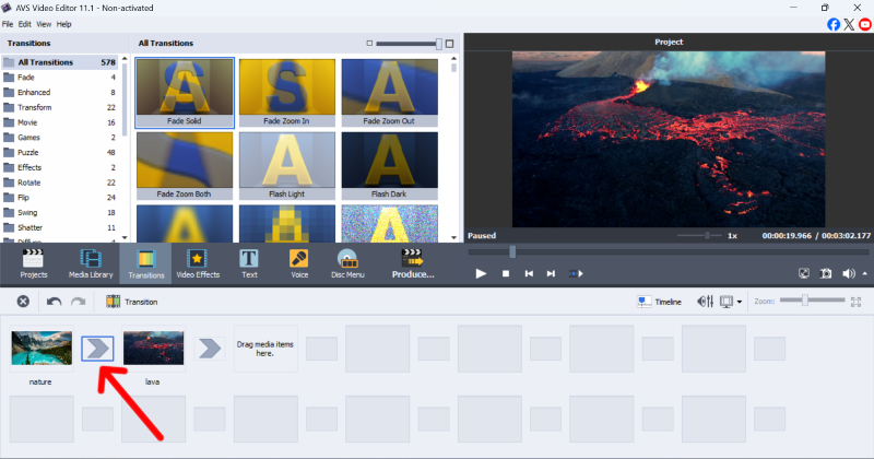 Transition using AVS Video Editor