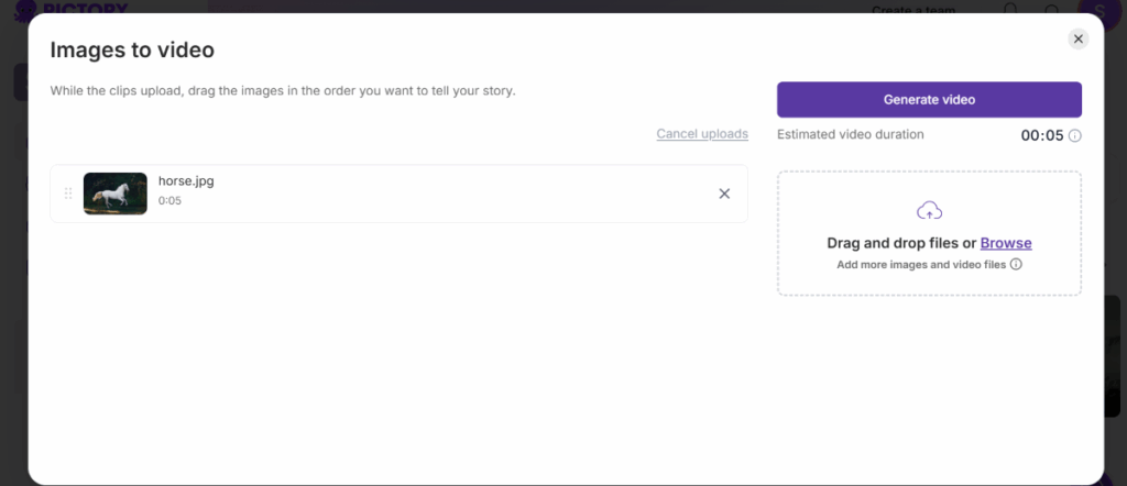 Images to Video tool in Pictory