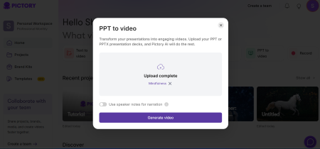 PPT to video tool in Pictory