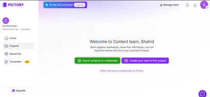 Creating Teams in Pictory AI software