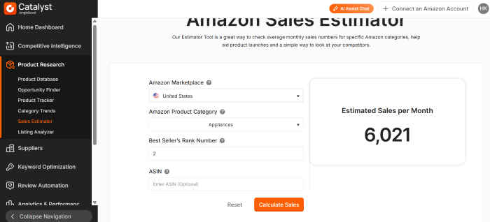 Jungle Scout Amazon Sales Estimator