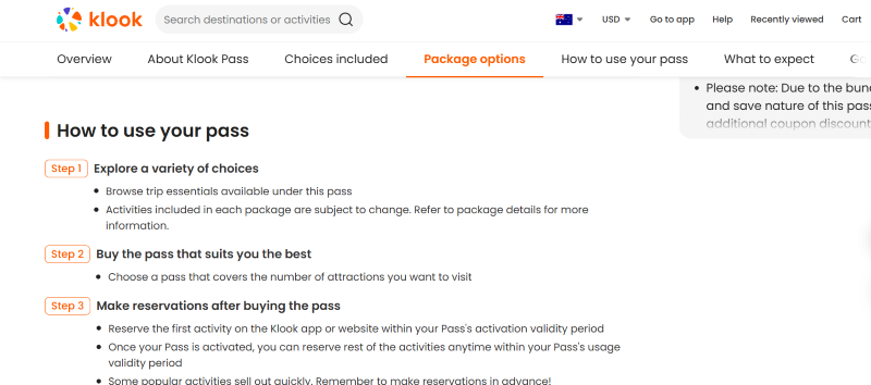 Klook Pass Package Options