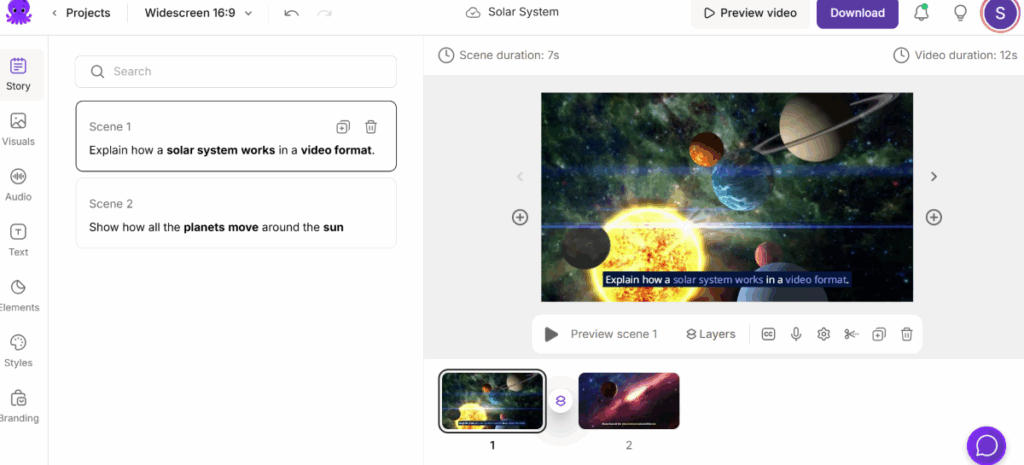 Pictory AI text to video tool interface