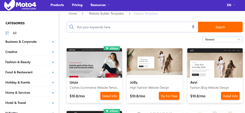 Website templates for clothing and fashion.