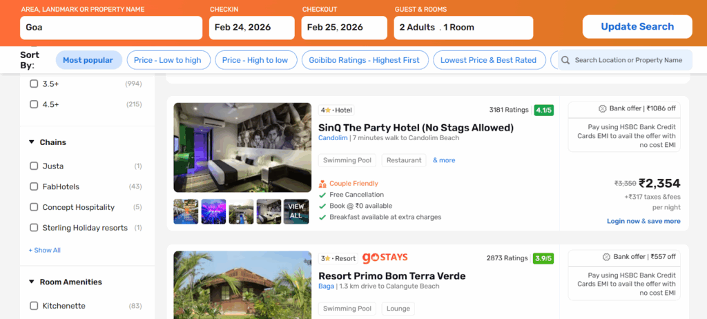 Goibibo hotel booking