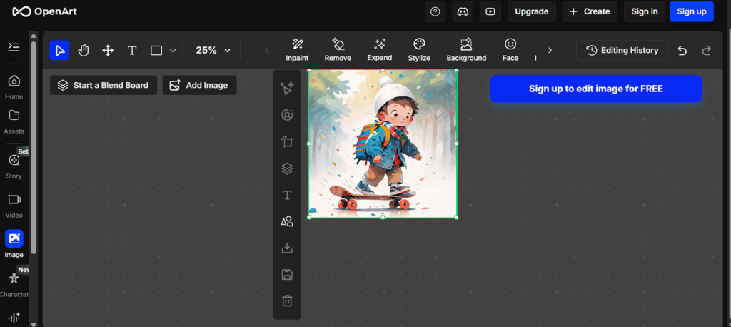 OpenArt AI image editing interface