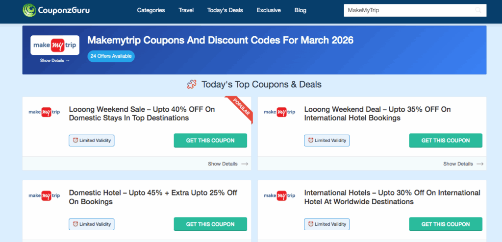 MakeMyTrip Coupons and Deals