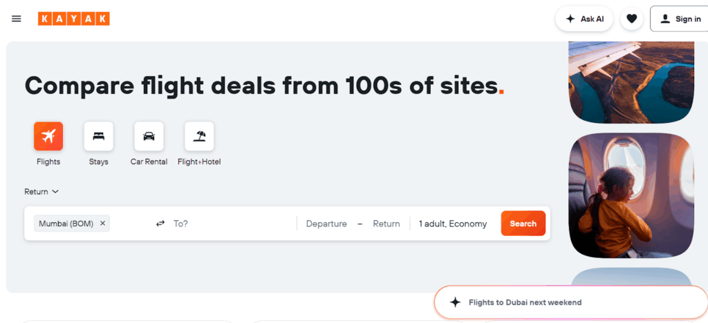 Kayak Flight Booking 