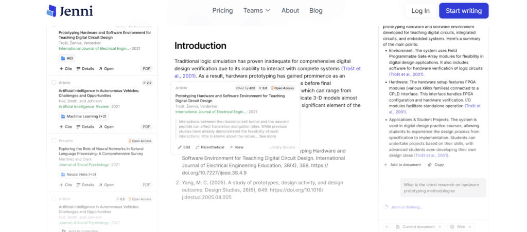 Jenni AI sentence generation 