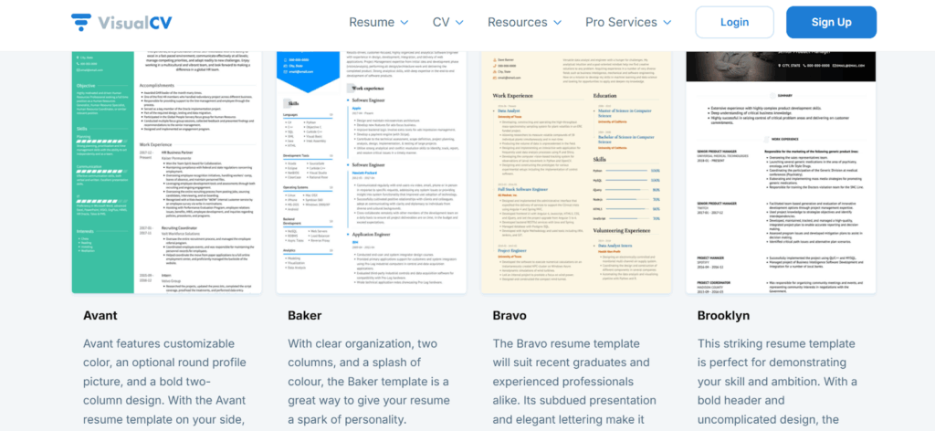 Templates for resumes and CVs