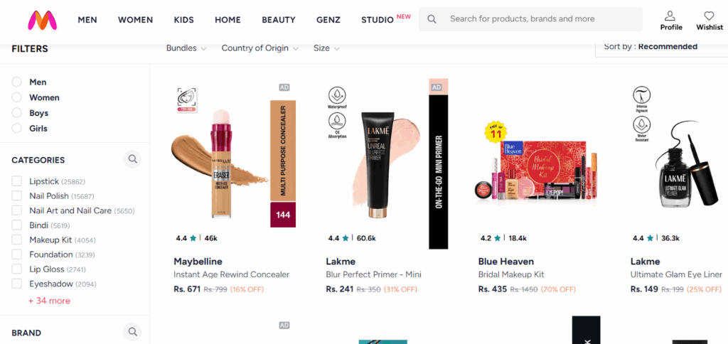 Makeup on Myntra Beauty