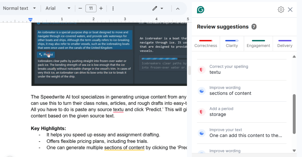 Grammar correction with Grammarly