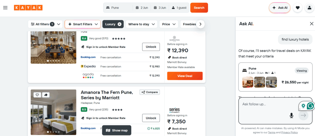 Luxury Hotel Booking on KAYAK