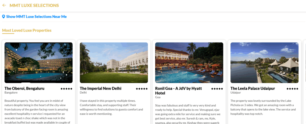 MMT Luxe for Luxury Hotels Booking