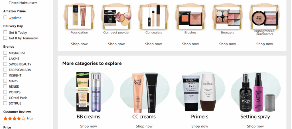 Makeup products on Amazon India