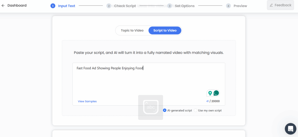 AI Studios Script to Video Feature
