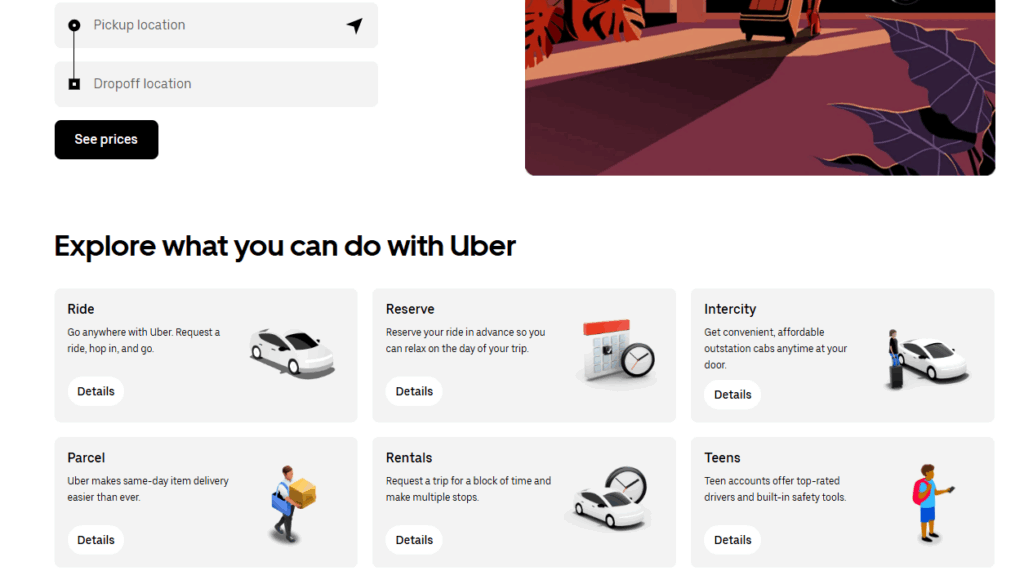 Booking a ride on Uber