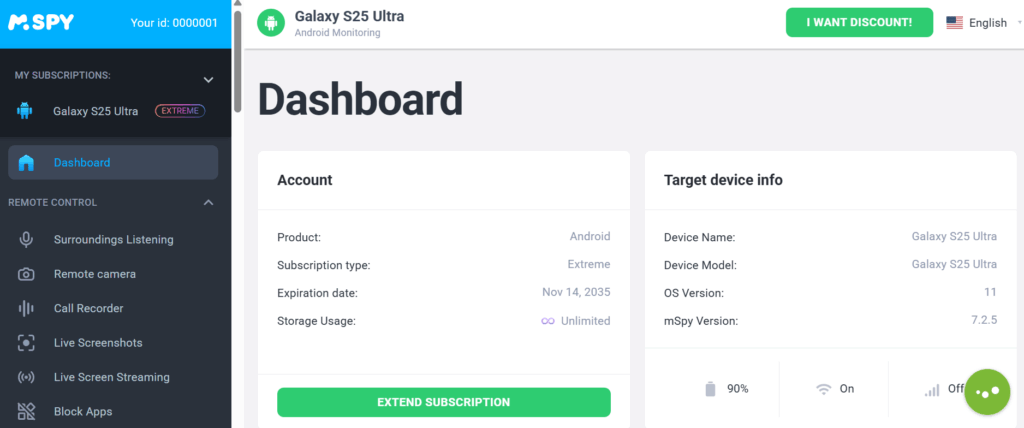 mSpy dashboard