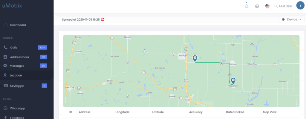 location tracking on uMobix 