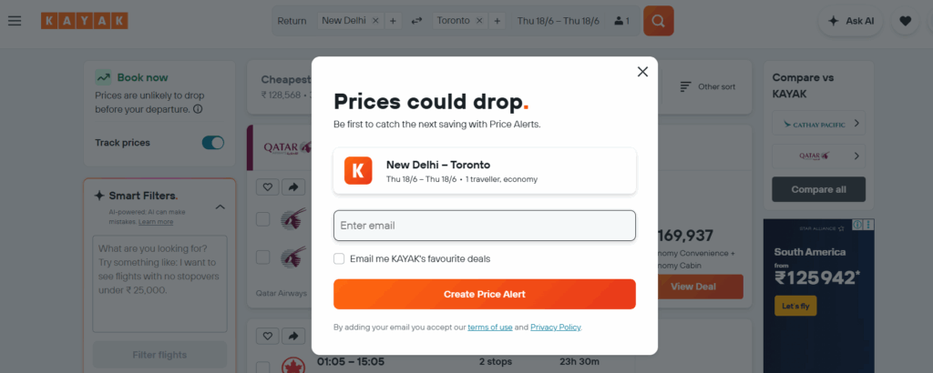Setting Price Alerts on Kayak