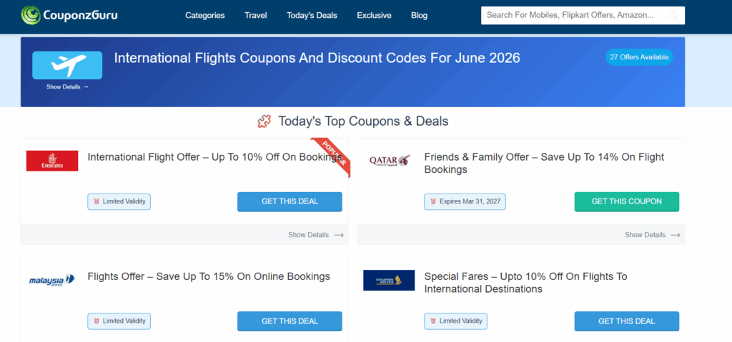 International Flight Discounts on CouponzGuru