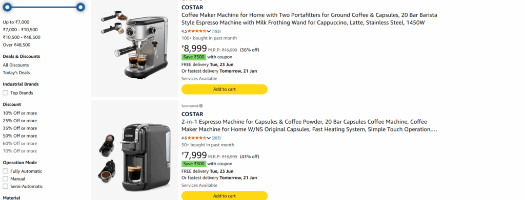 COSTAR Coffee Machines