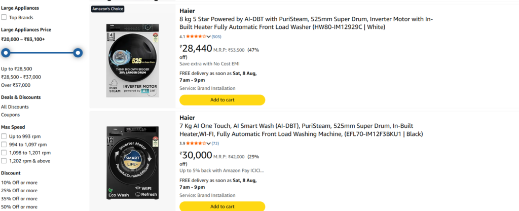 Deals on Haier washing machines