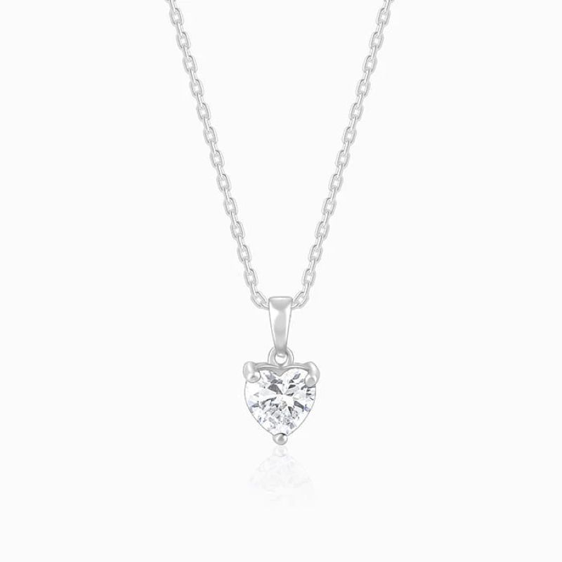 Silver Solitaire Heart Pendant