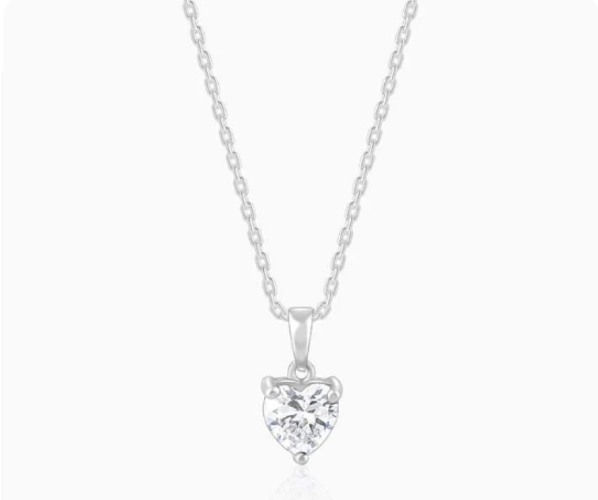 Silver Solitaire Heart Pendant